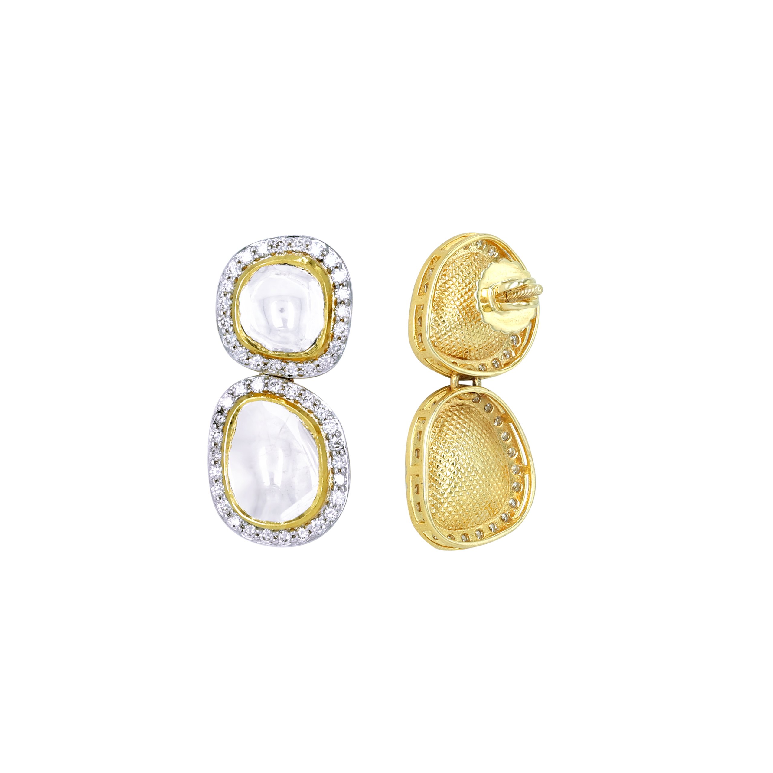 Two-Tier Polki Earrings with Diamond Border